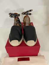 Load image into Gallery viewer, Valentino Black Leather Rockstud Ankle Wrap Espadrilles