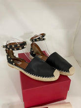 Load image into Gallery viewer, Valentino Black Leather Rockstud Ankle Wrap Espadrilles