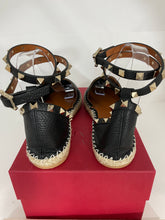 Load image into Gallery viewer, Valentino Black Leather Rockstud Ankle Wrap Espadrilles