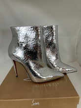 Load image into Gallery viewer, Christian Louboutin Silver Leather So Kate 100 Specchio Martele Ankle Boots