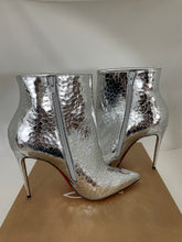 Load image into Gallery viewer, Christian Louboutin Silver Leather So Kate 100 Specchio Martele Ankle Boots