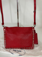 Load image into Gallery viewer, Prada Red Metallic Leather Studded Crossody Bag