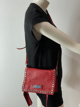 Load image into Gallery viewer, Prada Red Metallic Leather Studded Crossody Bag
