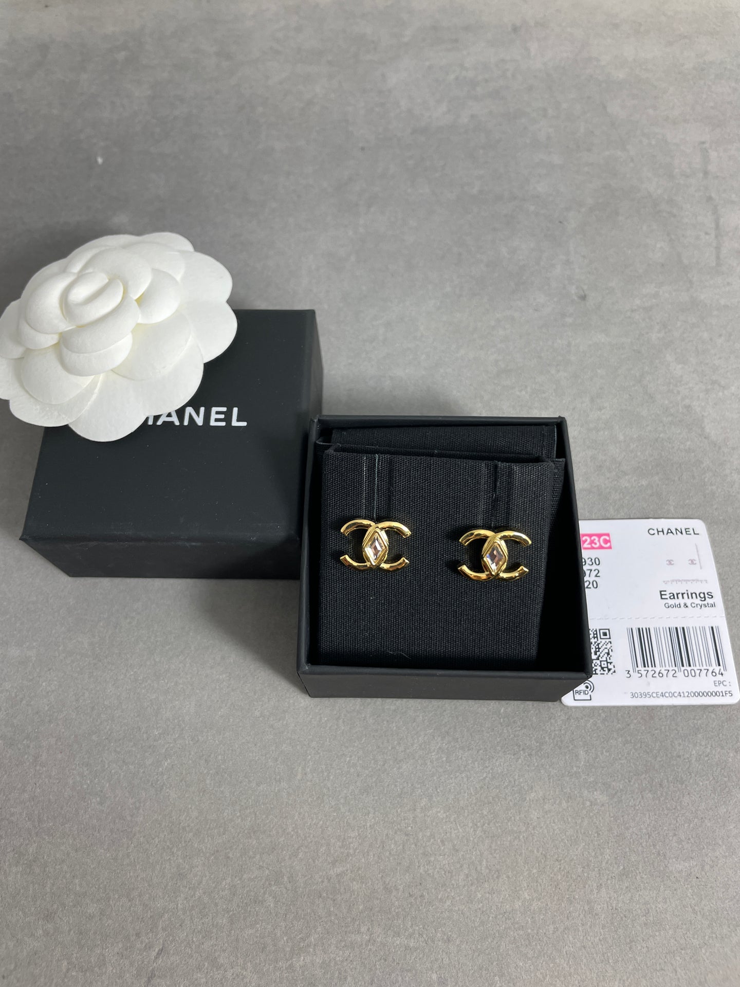 Chanel CC Gold Tone Uncut Crystal Earrings
