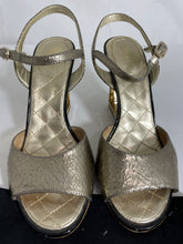 Load image into Gallery viewer, Chanel Crackled Gold Leather CC Pearl Heel Sandals