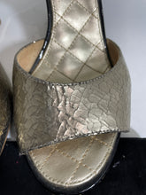 Load image into Gallery viewer, Chanel Crackled Gold Leather CC Pearl Heel Sandals