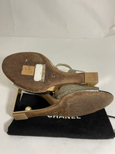 Load image into Gallery viewer, Chanel Crackled Gold Leather CC Pearl Heel Sandals
