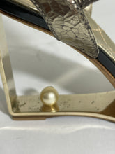 Load image into Gallery viewer, Chanel Crackled Gold Leather CC Pearl Heel Sandals