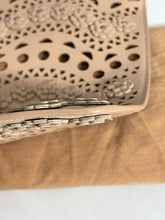 Load image into Gallery viewer, Alaia Beige Laser Cut Leather Zip Clutch