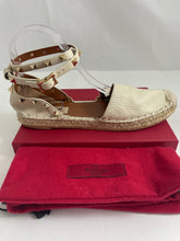 Load image into Gallery viewer, Valentino Ivory Leather Rockstud Ankle Wrap Espadrilles