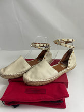 Load image into Gallery viewer, Valentino Ivory Leather Rockstud Ankle Wrap Espadrilles