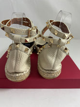 Load image into Gallery viewer, Valentino Ivory Leather Rockstud Ankle Wrap Espadrilles