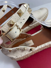 Load image into Gallery viewer, Valentino Ivory Leather Rockstud Ankle Wrap Espadrilles