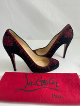 Load image into Gallery viewer, Christian Louboutin Black Suede With Burgundy Embellishment Pumps