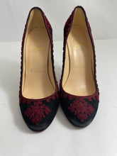 Load image into Gallery viewer, Christian Louboutin Black Suede With Burgundy Embellishment Pumps