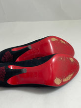 Load image into Gallery viewer, Christian Louboutin Black Suede With Burgundy Embellishment Pumps