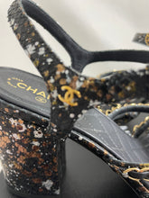 Load image into Gallery viewer, Chanel 17P Black Gold Python Chain Sandals