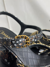 Load image into Gallery viewer, Chanel 17P Black Gold Python Chain Sandals