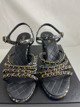 Load image into Gallery viewer, Chanel 17P Black Gold Python Chain Sandals