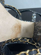Load image into Gallery viewer, Chanel 17P Black Gold Python Chain Sandals