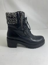 Load image into Gallery viewer, Moncler Viviane Black Leather Military Combat Boots Wool Cuff