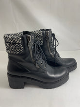 Load image into Gallery viewer, Moncler Viviane Black Leather Military Combat Boots Wool Cuff