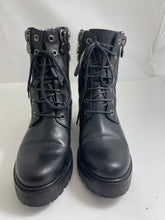Load image into Gallery viewer, Moncler Viviane Black Leather Military Combat Boots Wool Cuff