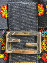 Load image into Gallery viewer, Fendi Denim Baguette Embellished Shoulder Bag