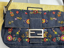 Load image into Gallery viewer, Fendi Denim Baguette Embellished Shoulder Bag