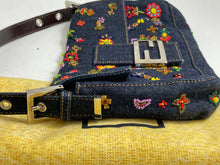 Load image into Gallery viewer, Fendi Denim Baguette Embellished Shoulder Bag