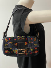 Load image into Gallery viewer, Fendi Denim Baguette Embellished Shoulder Bag