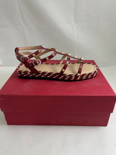 Load image into Gallery viewer, Valentino Garavani Rockstud Red Patent Leather Cage/Rope Espadrille Sandals