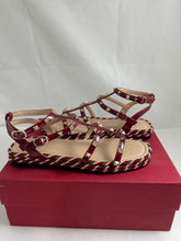 Load image into Gallery viewer, Valentino Garavani Rockstud Red Patent Leather Cage/Rope Espadrille Sandals