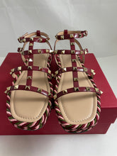 Load image into Gallery viewer, Valentino Garavani Rockstud Red Patent Leather Cage/Rope Espadrille Sandals