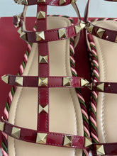 Load image into Gallery viewer, Valentino Garavani Rockstud Red Patent Leather Cage/Rope Espadrille Sandals