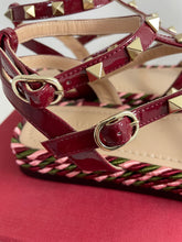 Load image into Gallery viewer, Valentino Garavani Rockstud Red Patent Leather Cage/Rope Espadrille Sandals