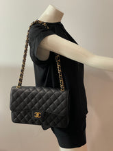 Load image into Gallery viewer, Chanel Classic Black Caviar Double Flap Jumbo Handbag