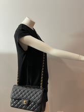 Load image into Gallery viewer, Chanel Classic Black Caviar Double Flap Jumbo Handbag
