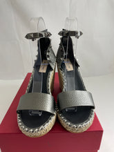 Load image into Gallery viewer, Valentino Metallic Gray Leather Rockstud Ankle Wrap Sandal Espadrilles