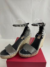 Load image into Gallery viewer, Valentino Metallic Gray Leather Rockstud Ankle Wrap Sandal Espadrilles