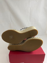 Load image into Gallery viewer, Valentino Metallic Gray Leather Rockstud Ankle Wrap Sandal Espadrilles