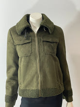 Load image into Gallery viewer, Mother Dark Green Faux Suede & Shearling Bomber Jacket