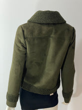 Load image into Gallery viewer, Mother Dark Green Faux Suede & Shearling Bomber Jacket