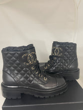 Load image into Gallery viewer, Chanel Black Quilted Leather Bravo Combat Boots