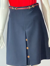 Load image into Gallery viewer, Gucci Navy Wool & Leather Horsebit Mini Skirt