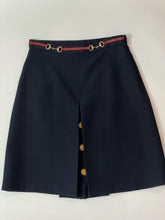 Load image into Gallery viewer, Gucci Navy Wool & Leather Horsebit Mini Skirt