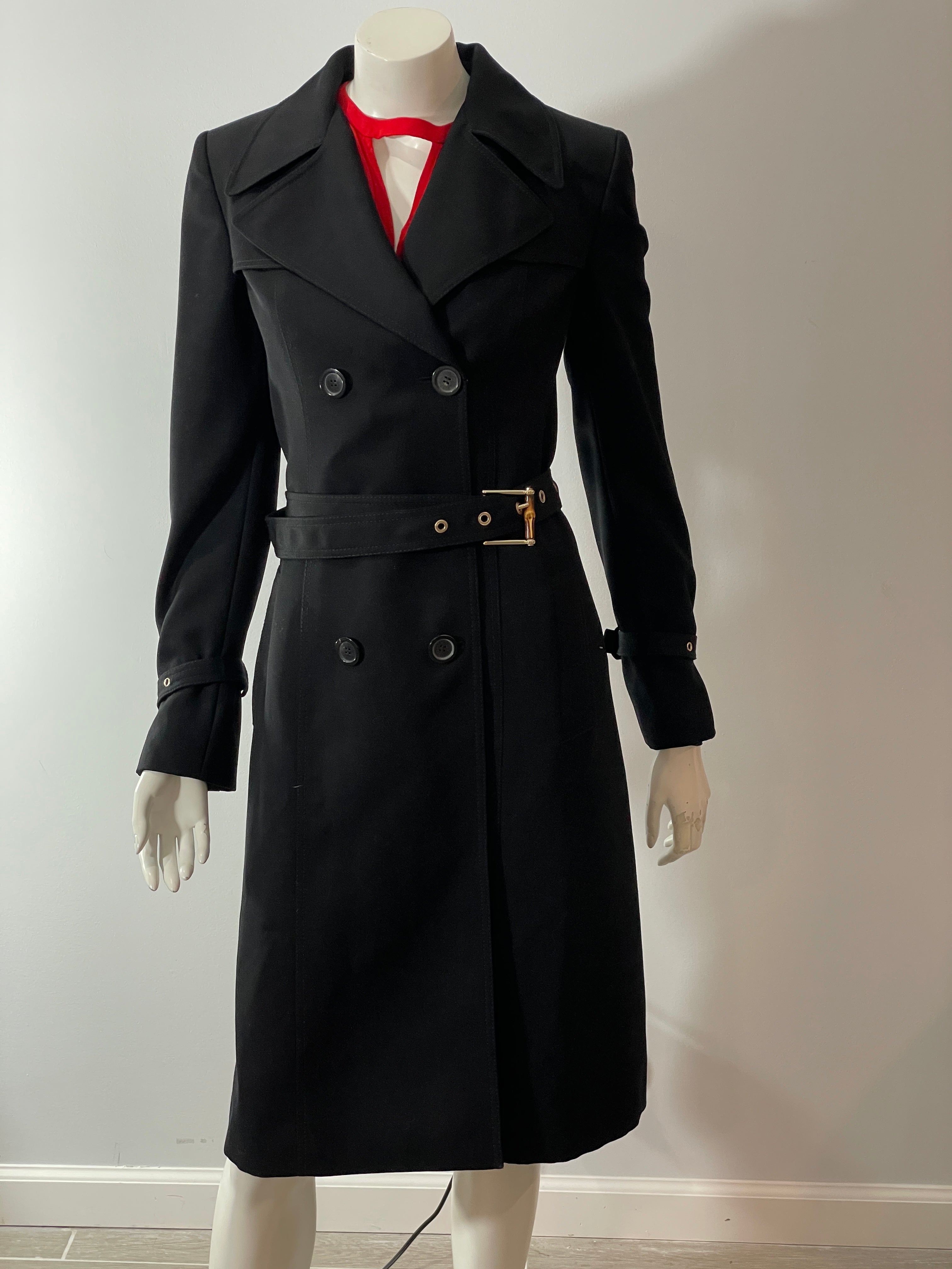 NWT GUCCI WOMEN'S BLACK TRENCH RAIN COAT Italy Size 42 Neimans $1,990