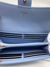 Load image into Gallery viewer, Chanel Light Blue Flap Long Caviar Wallet
