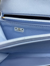 Load image into Gallery viewer, Chanel Light Blue Flap Long Caviar Wallet