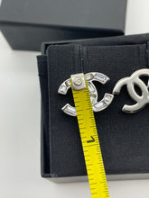 Load image into Gallery viewer, Chanel CC Silver Tone Baguette Crystal Earrings